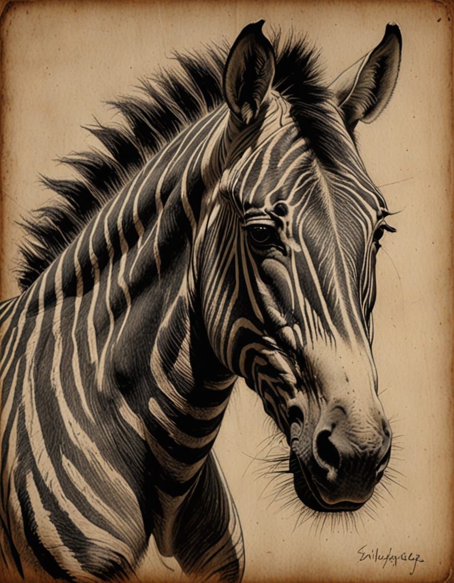 Quagga: Hyperdetailed Charcoal Museum Sketch