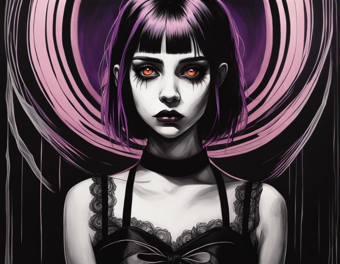 Gothic Girl Portrait in Dreamy Art Deco City