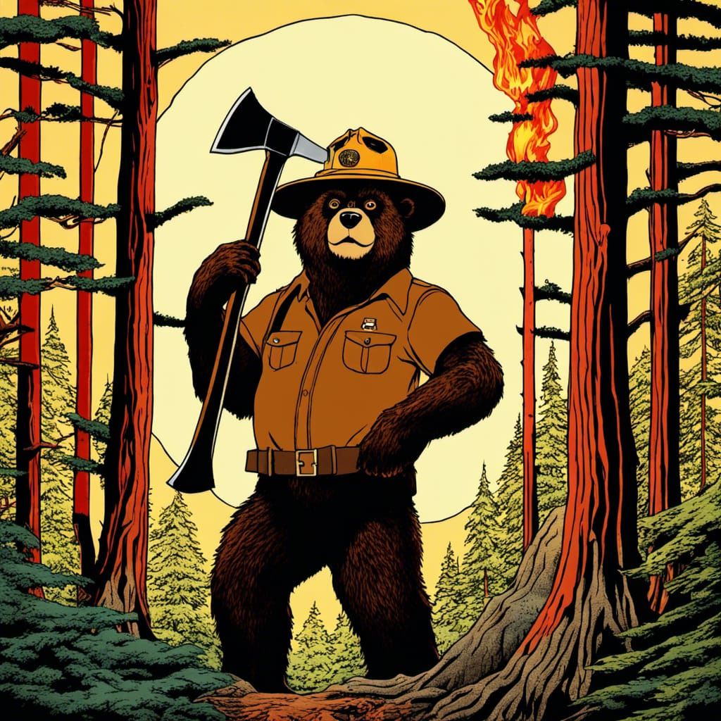 Smokey Bear Anime in Burning Forest