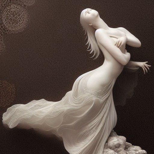 Opalescent Marble Sculpture of Dissolving Woman