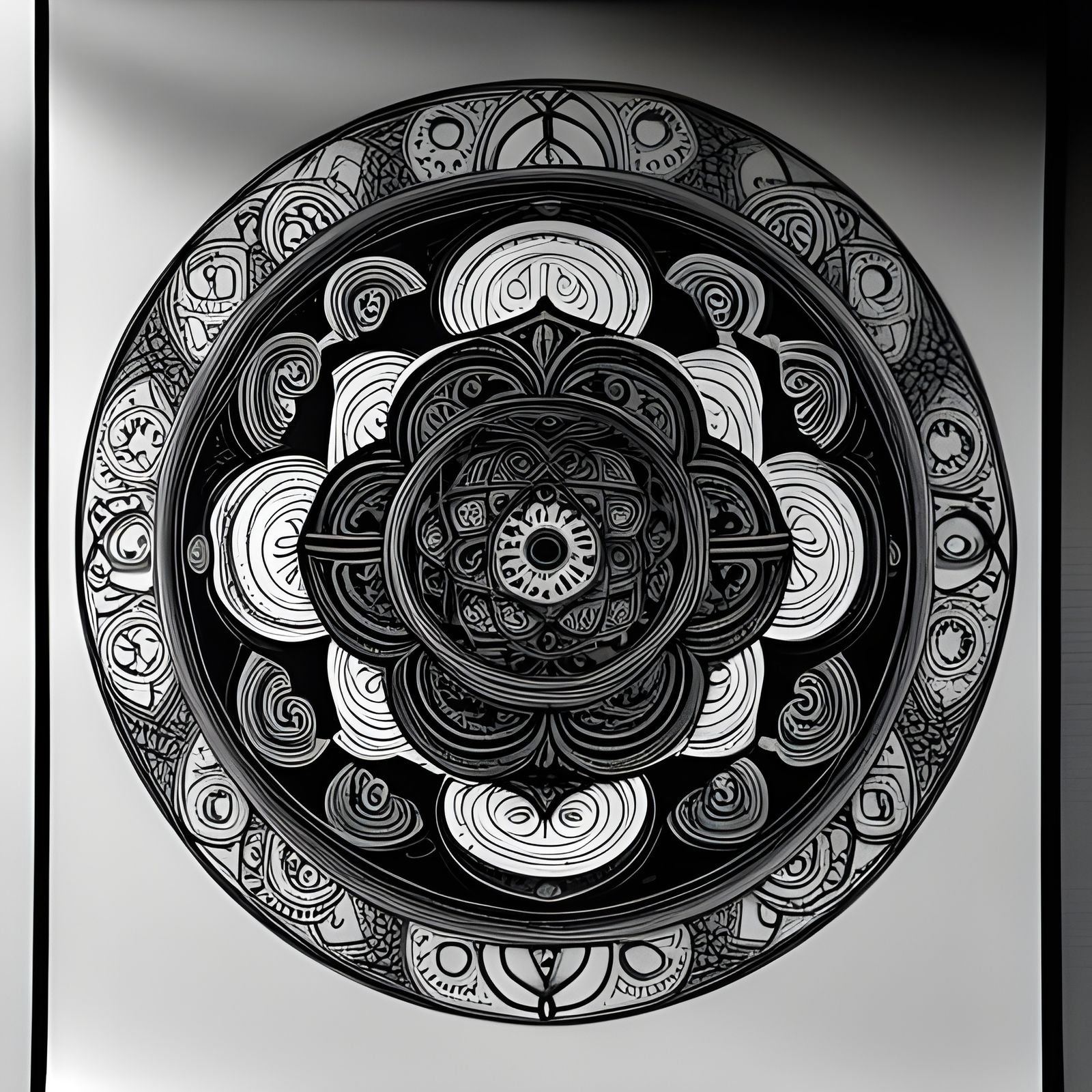 Detailed Mandala of Tibetan Mahakala Ink Drawing