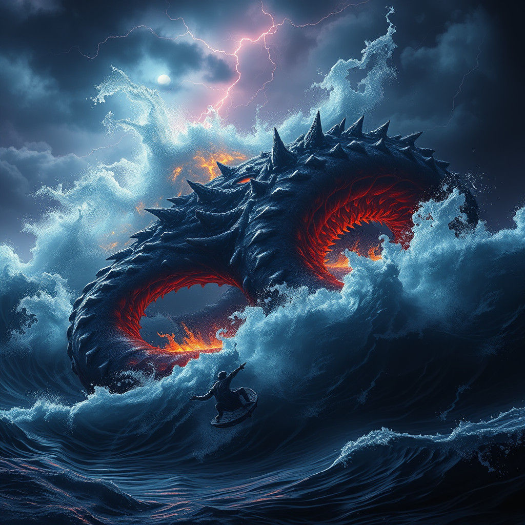 Colossal Tentacle Emerges from Stormy Ocean