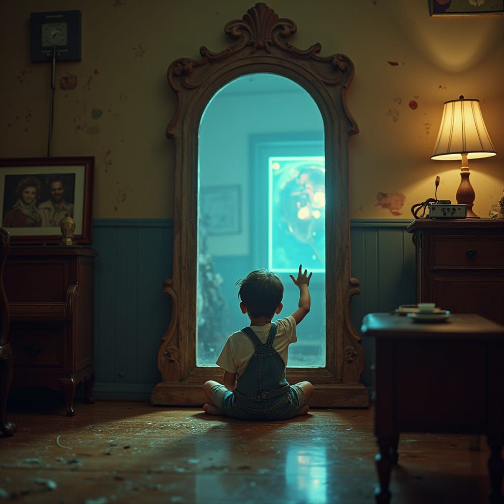 Nostalgic Child's Room Transformed into Cyberpunk Portal