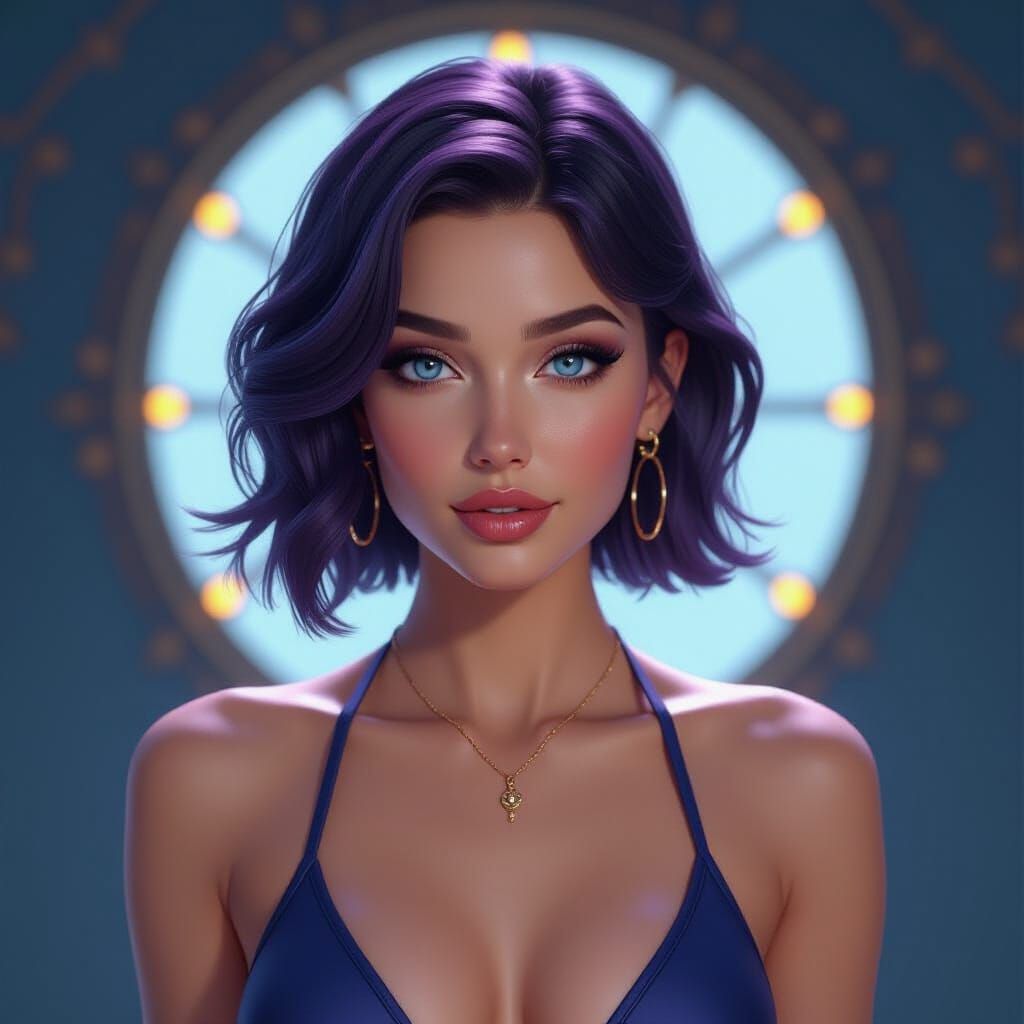 Purple Haired Woman in Ornate Digital Portrait