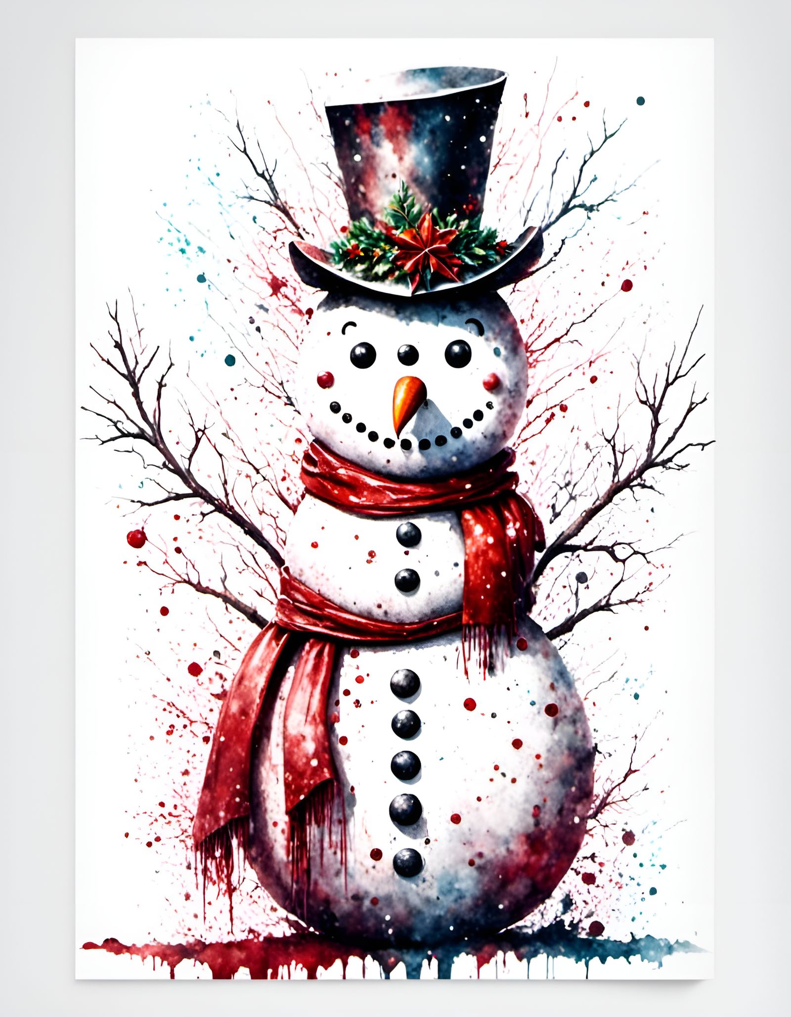 Watercolor Christmas Snowman with Graffiti Elements