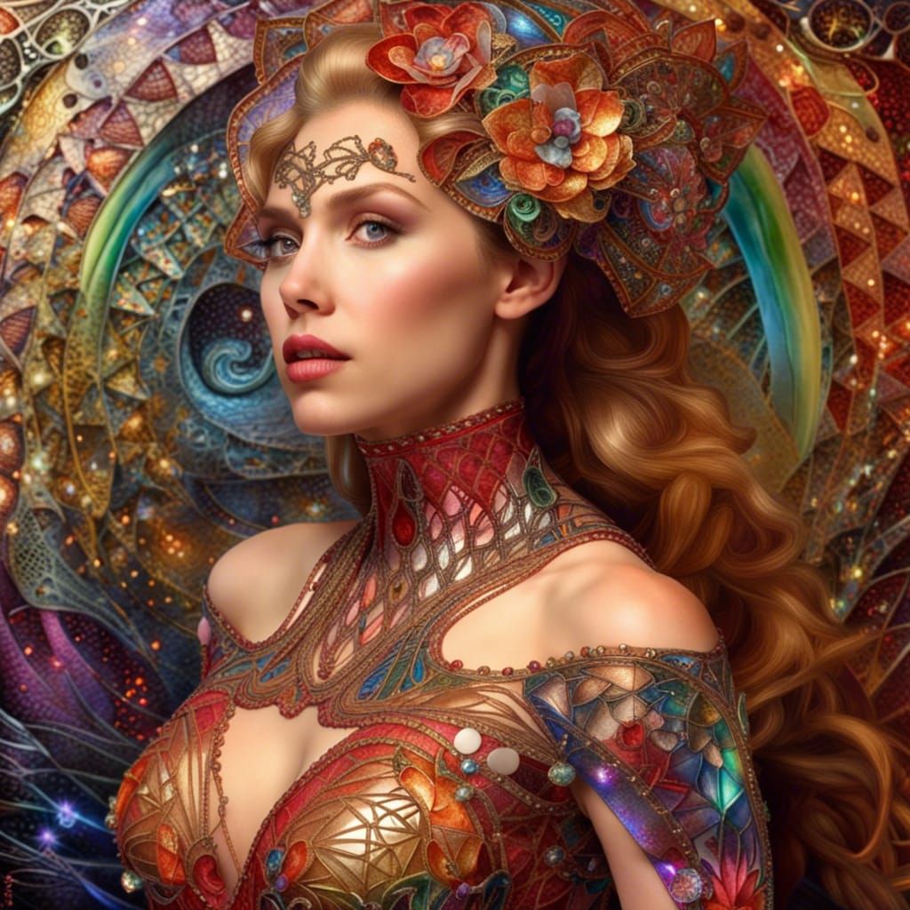 Art Nouveau Supermodel with Rainbow Dress