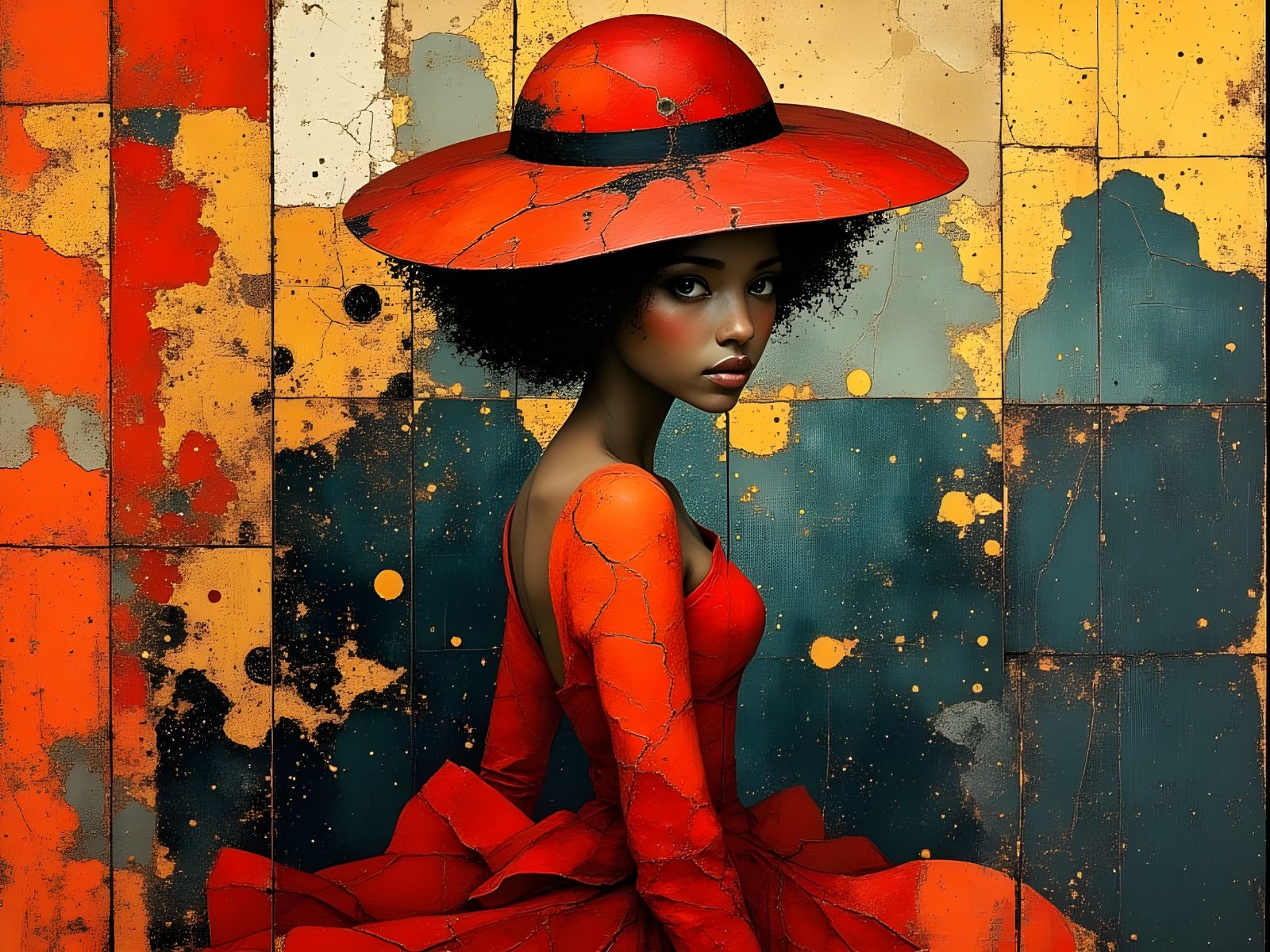 Elegant Ebony Woman in Red Regalia