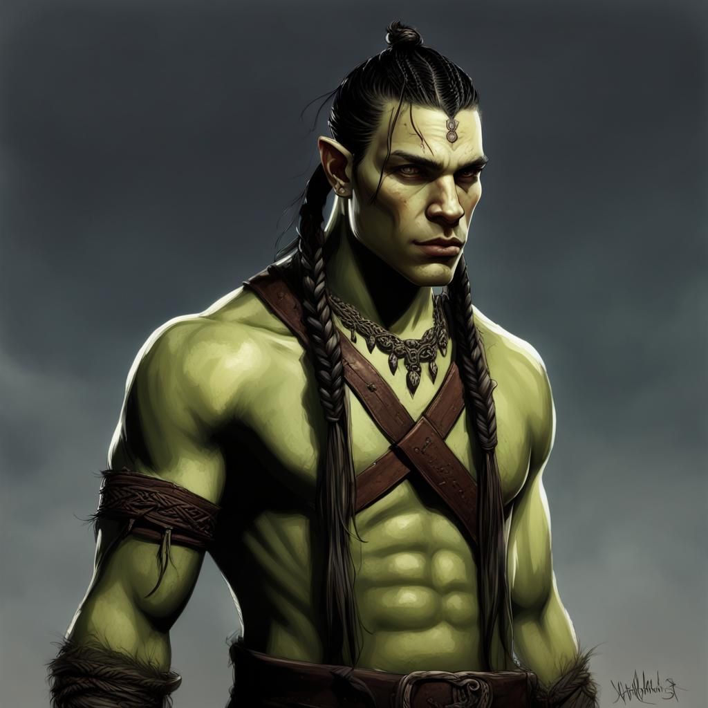 Handsome Teenage Half-Orc in Detailed Matte Painting
