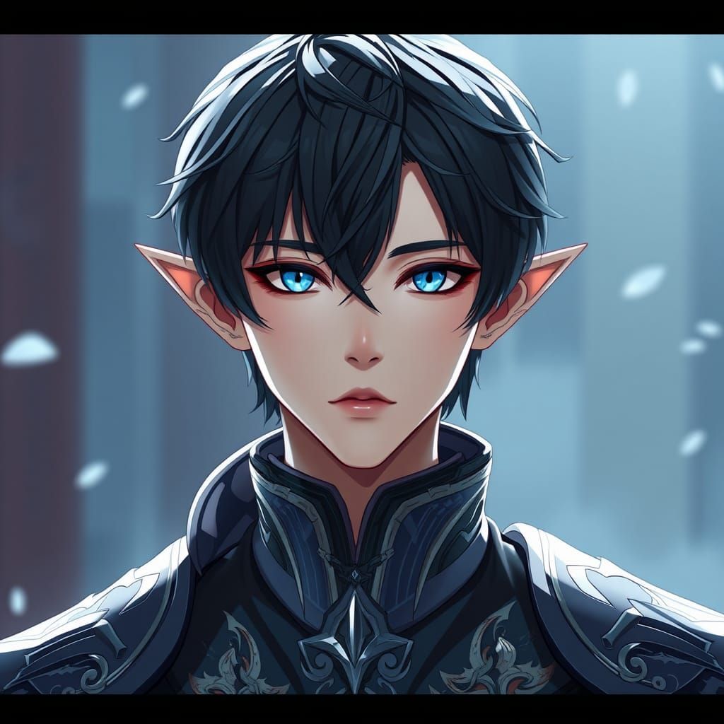 Handsome Elf with Cyan Eyes in Anime Style