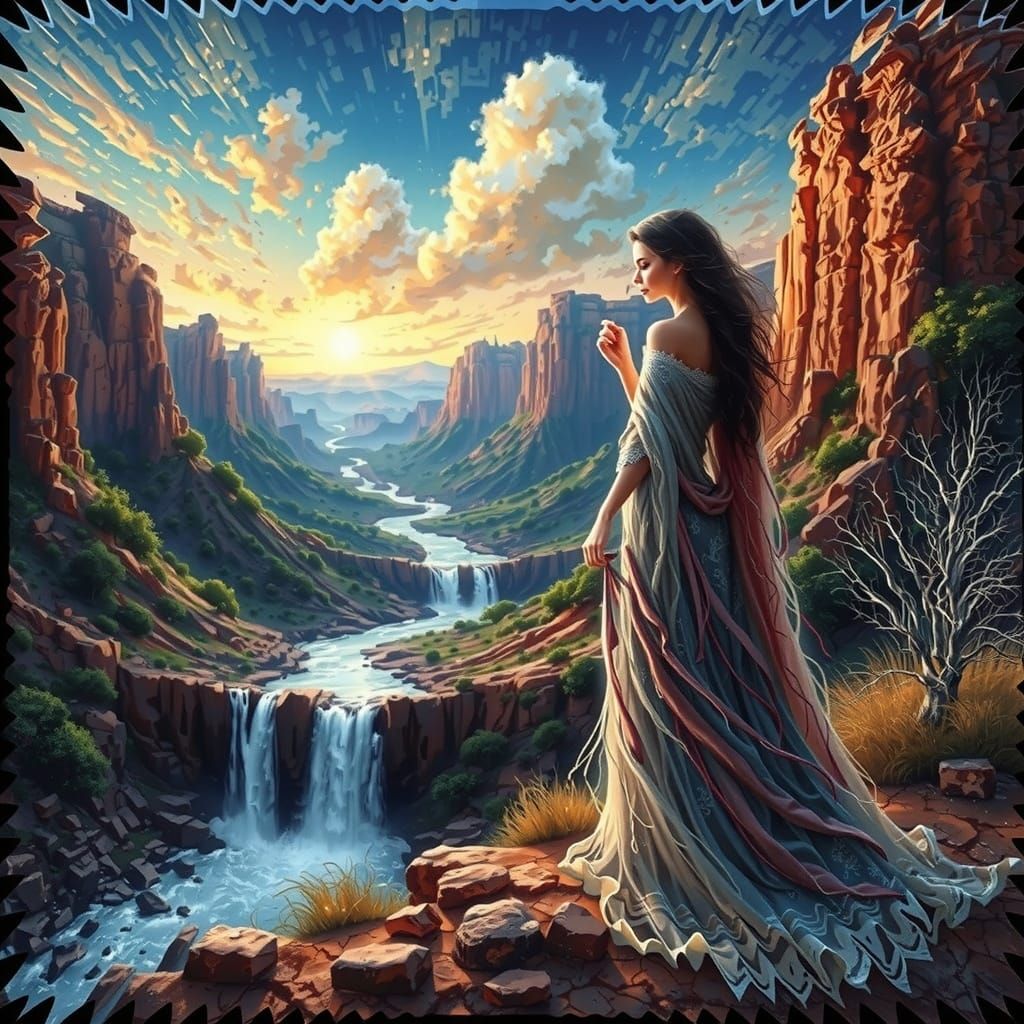 Ethereal Landscape with a Contemplative Woman