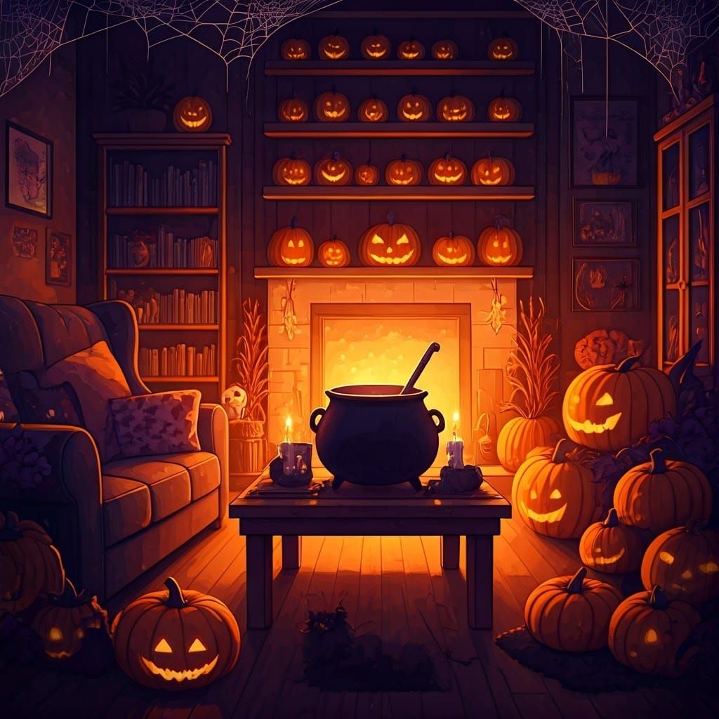 Halloween Living Room in Anime Manga Style