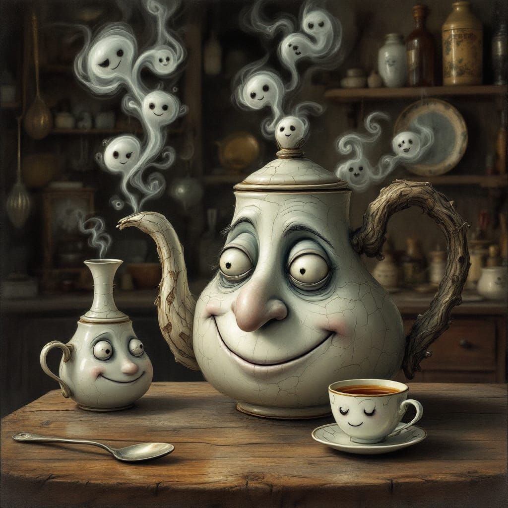 Sentient Teapot Pours Memories in Whimsical Gothic Style
