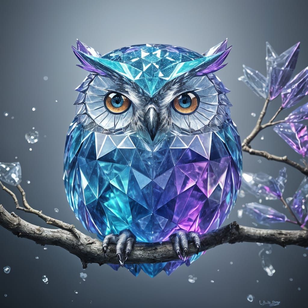 Hyperrealistic Crystal Owl in Vibrant Detail