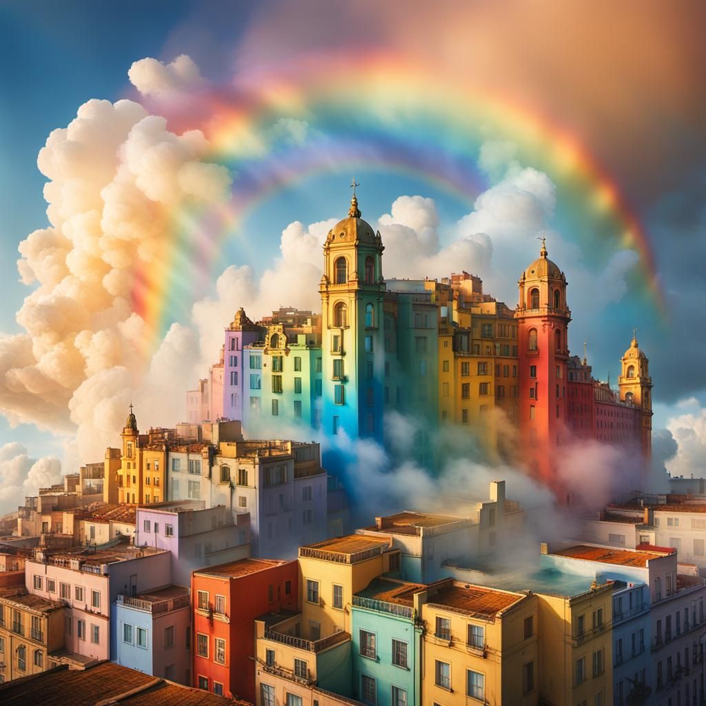 Dreamlike Cityscape with Fairy, Surreal Art