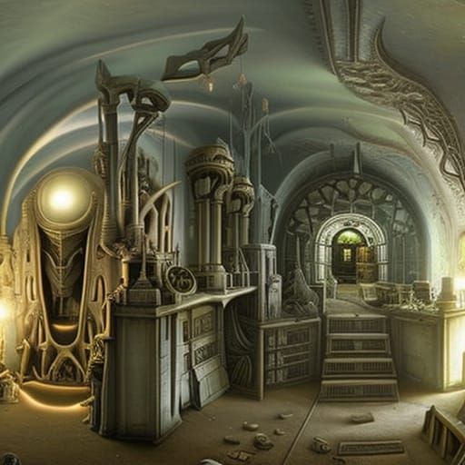 Spooky Abandoned Studio in Space as Oil Painting