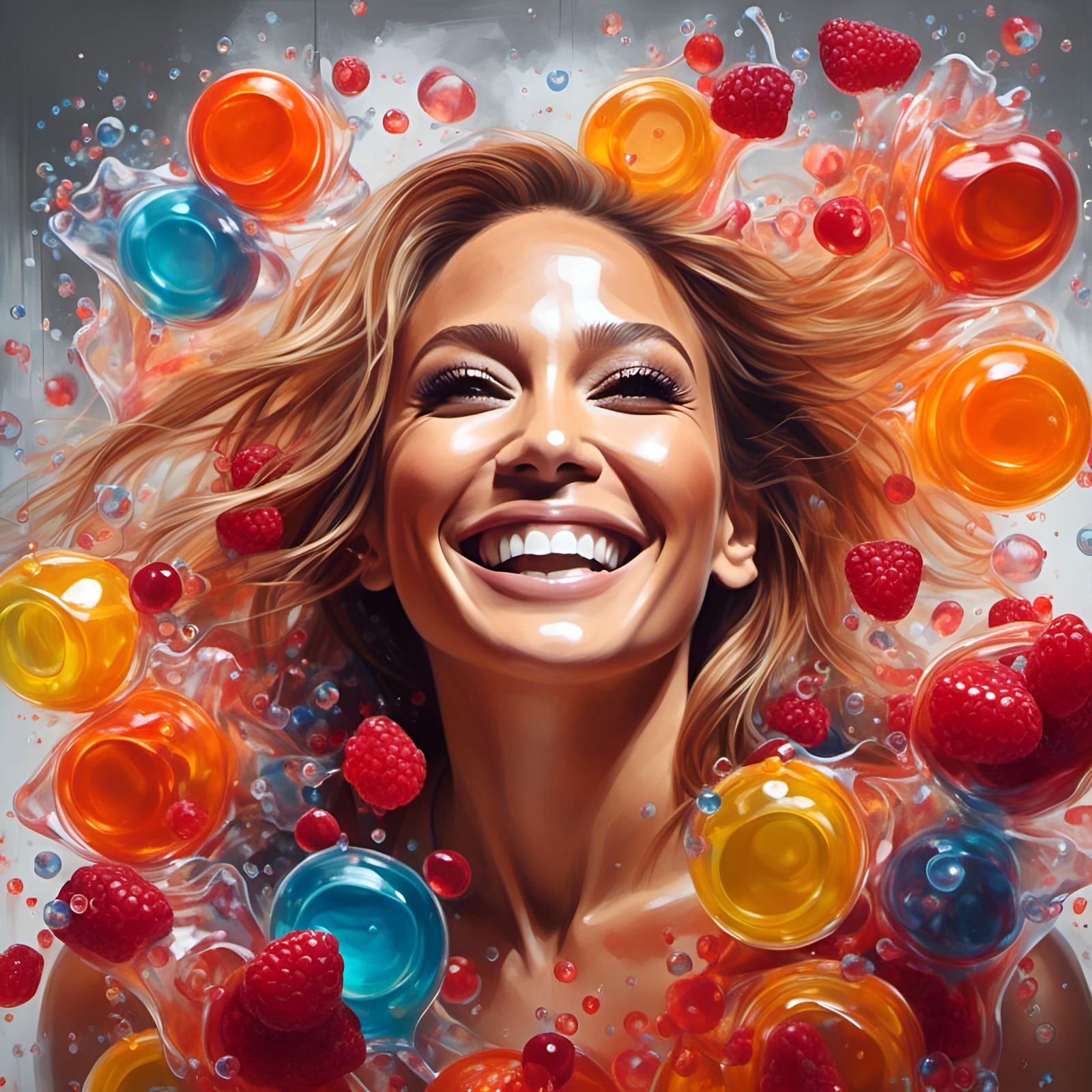 Jennifer Lopez Portrait Surrounded by Jello, Artgerm Style