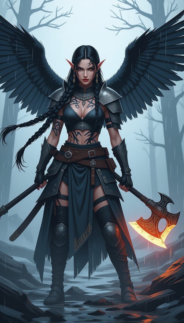 Brooding Punk Elf Warrior in Sumi-e Ink Style