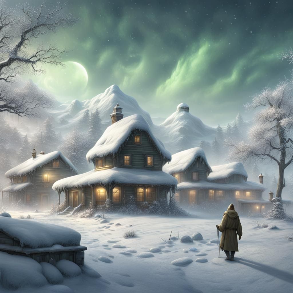 Serene Snowfall in Matte Painting Style