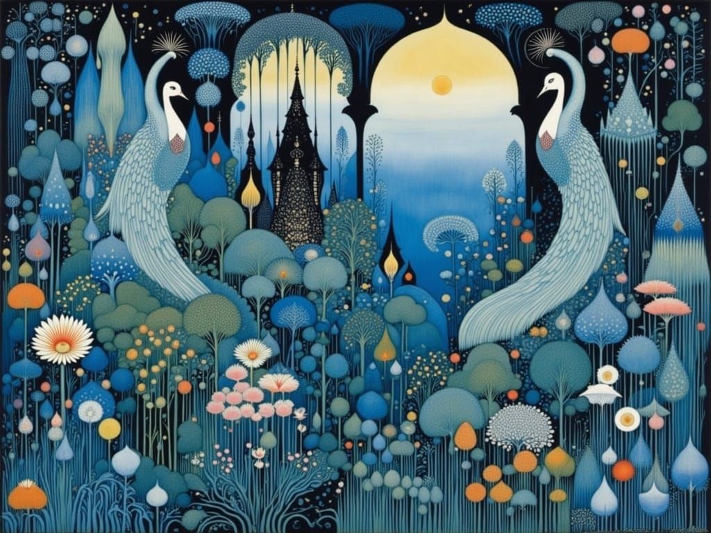 Exotic Oriental Palace Garden in Mystical Evening Light