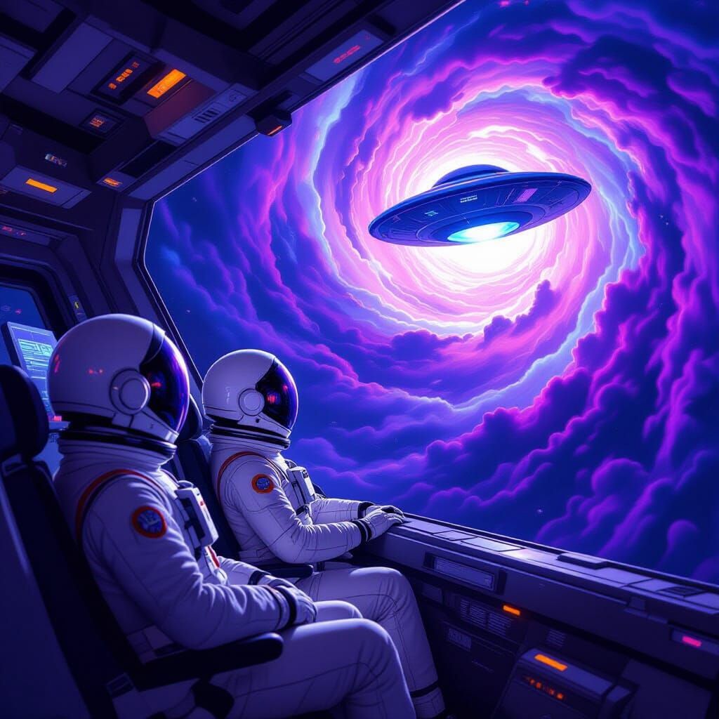 Astronauts Witness UFO in Spaceship: Digital Art