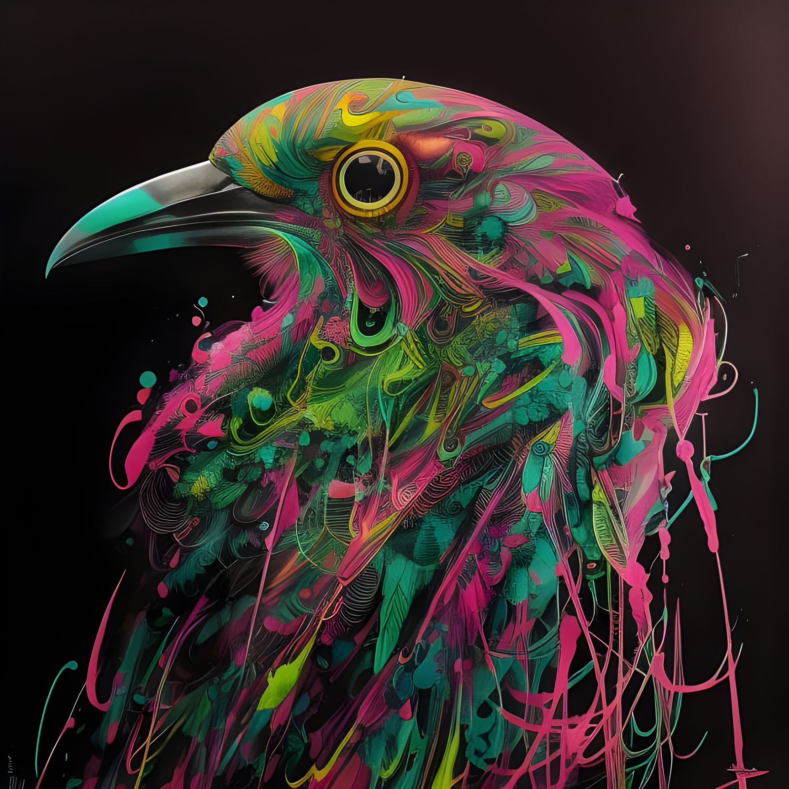 Colorful Neon Bird Portrait in Digital Art Style