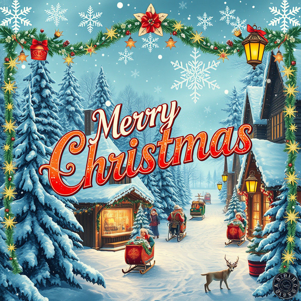 Festive Christmas Postcard in 1920s Matte Painting Style