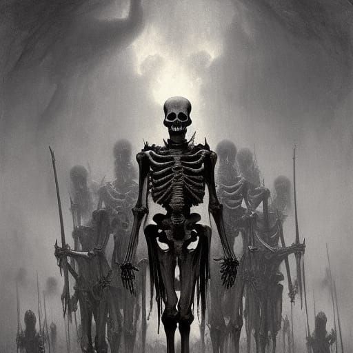 Terrifying Skeleton Army in Gothic Horror Style