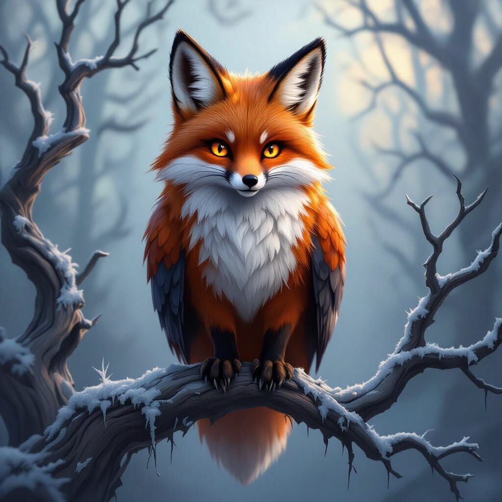 Mythical Fowl Creature in Misty Twilight Forest