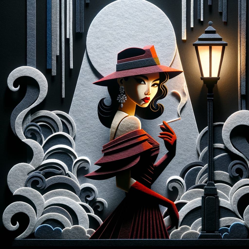 Pulp Noir Femme Fatale in Felt Cutout Style