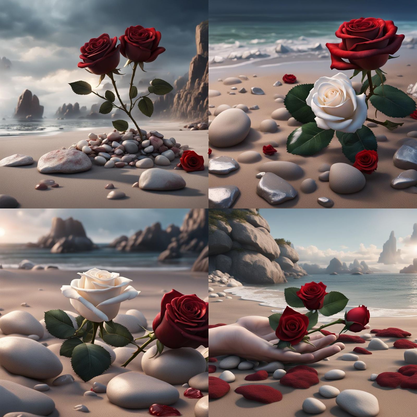 Roses on a Rocky Beach: Detailed Matte Painting