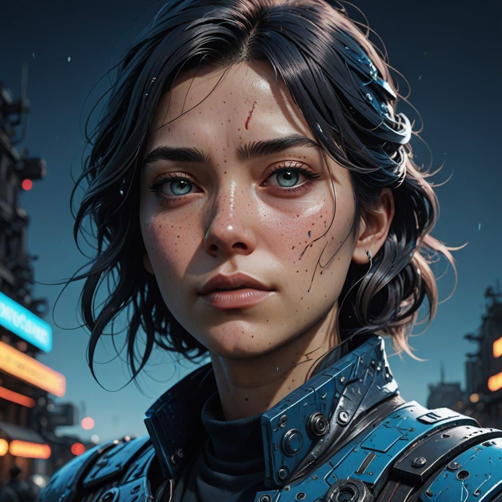 Manga-Inspired Portrait of a Woman in Sentimental Realism St...