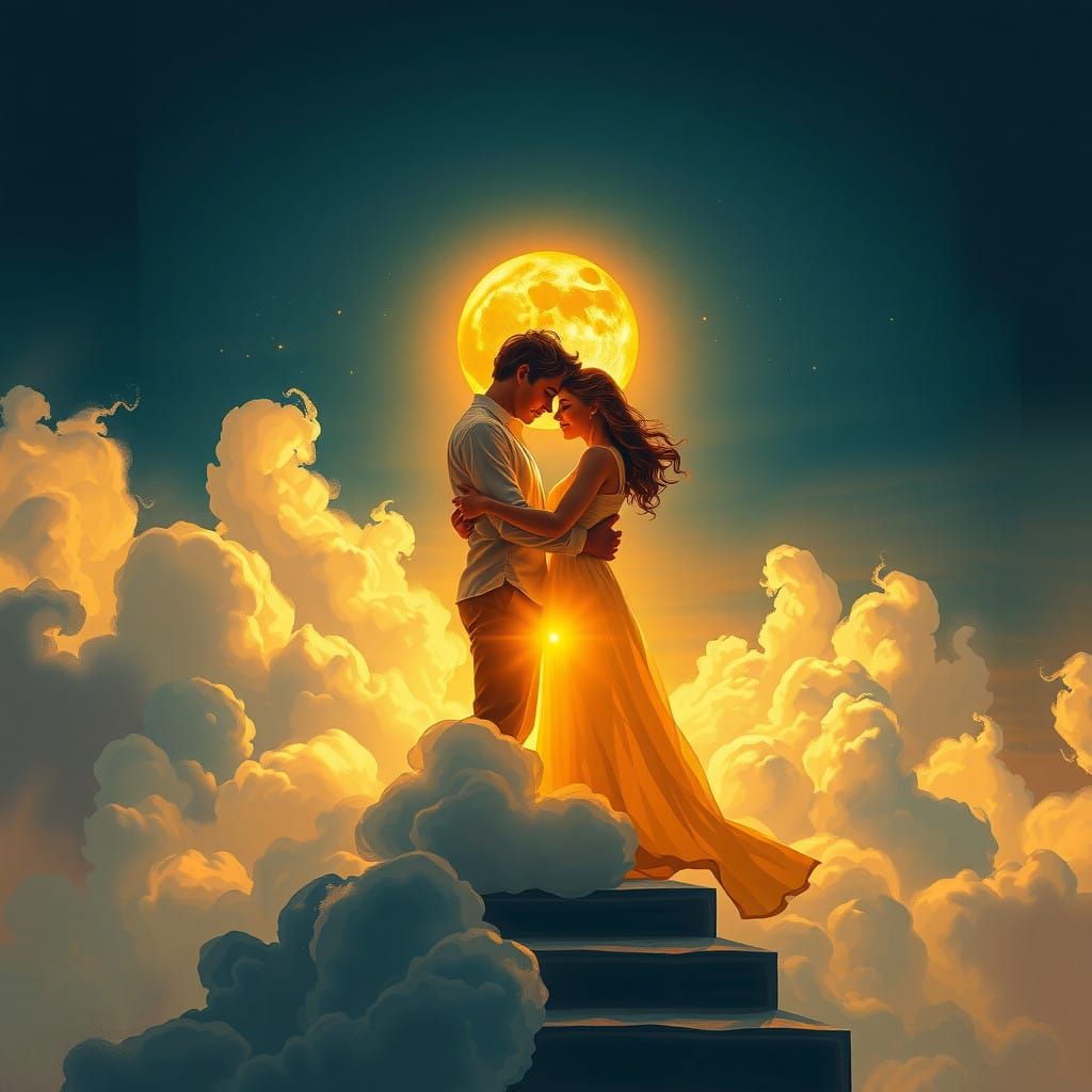 Celestial Lovers in Golden Harmony, Inspired by Matisse and...