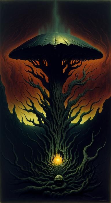 Eldritch Mushrooms in a Biomechanical Landscape