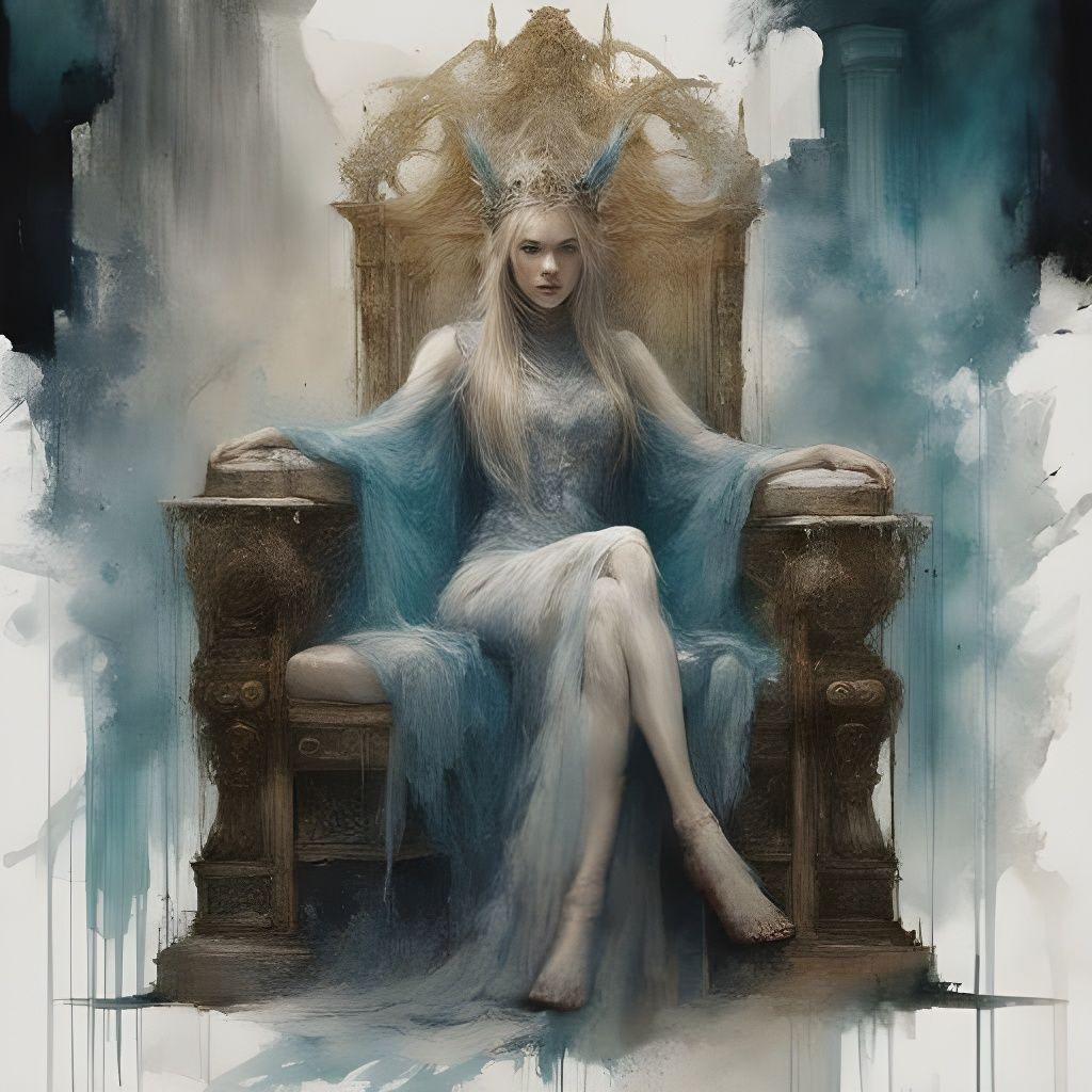 Beautiful Norse Goddess on Ornate Throne