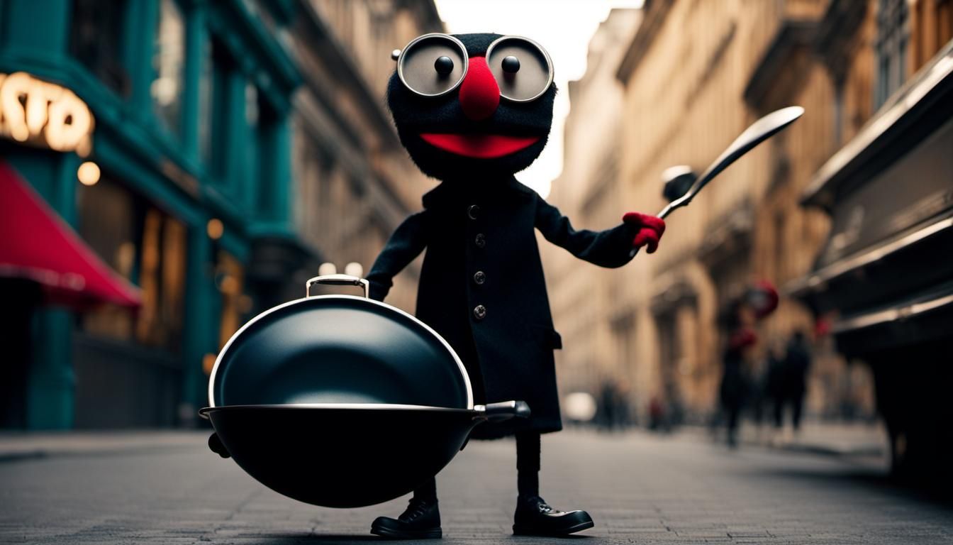 Stop Motion Puppet Walks Down City Street