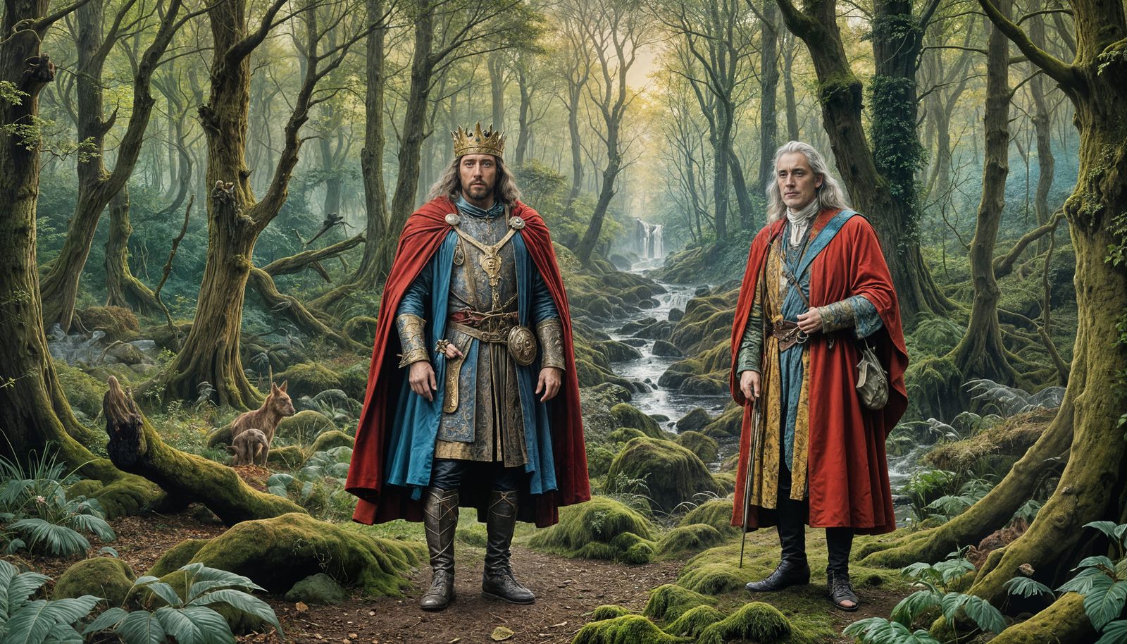 King Arthur and Merlin in Forest, Classical Painting