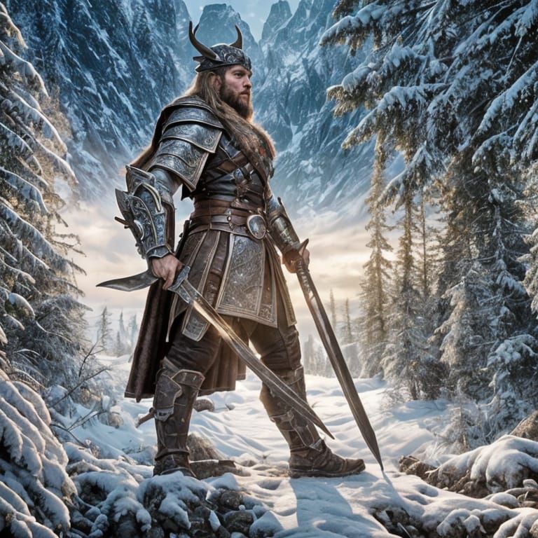 Epic Viking Templar Warrior in Winter, Digital Art