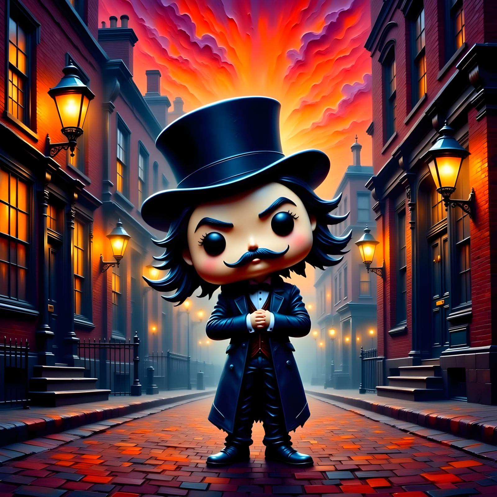 Victorian Jack the Ripper Funko Pop in Neon-Lit Fog