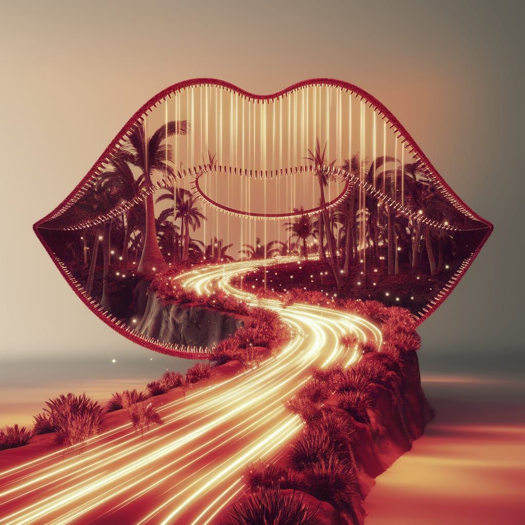Surreal Dreamlike Lips Landscape