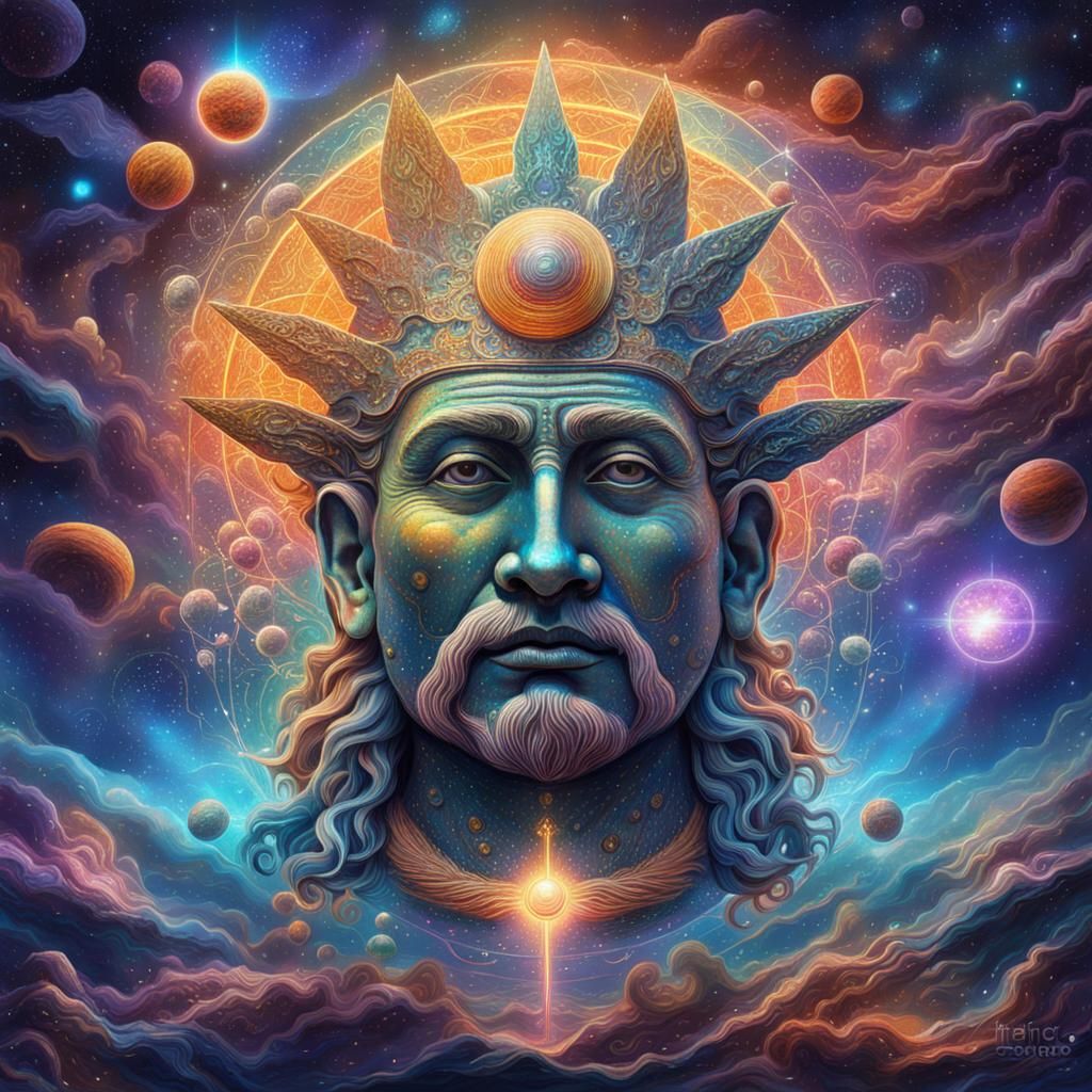 Holographic Astral God in Cosmic Illustration