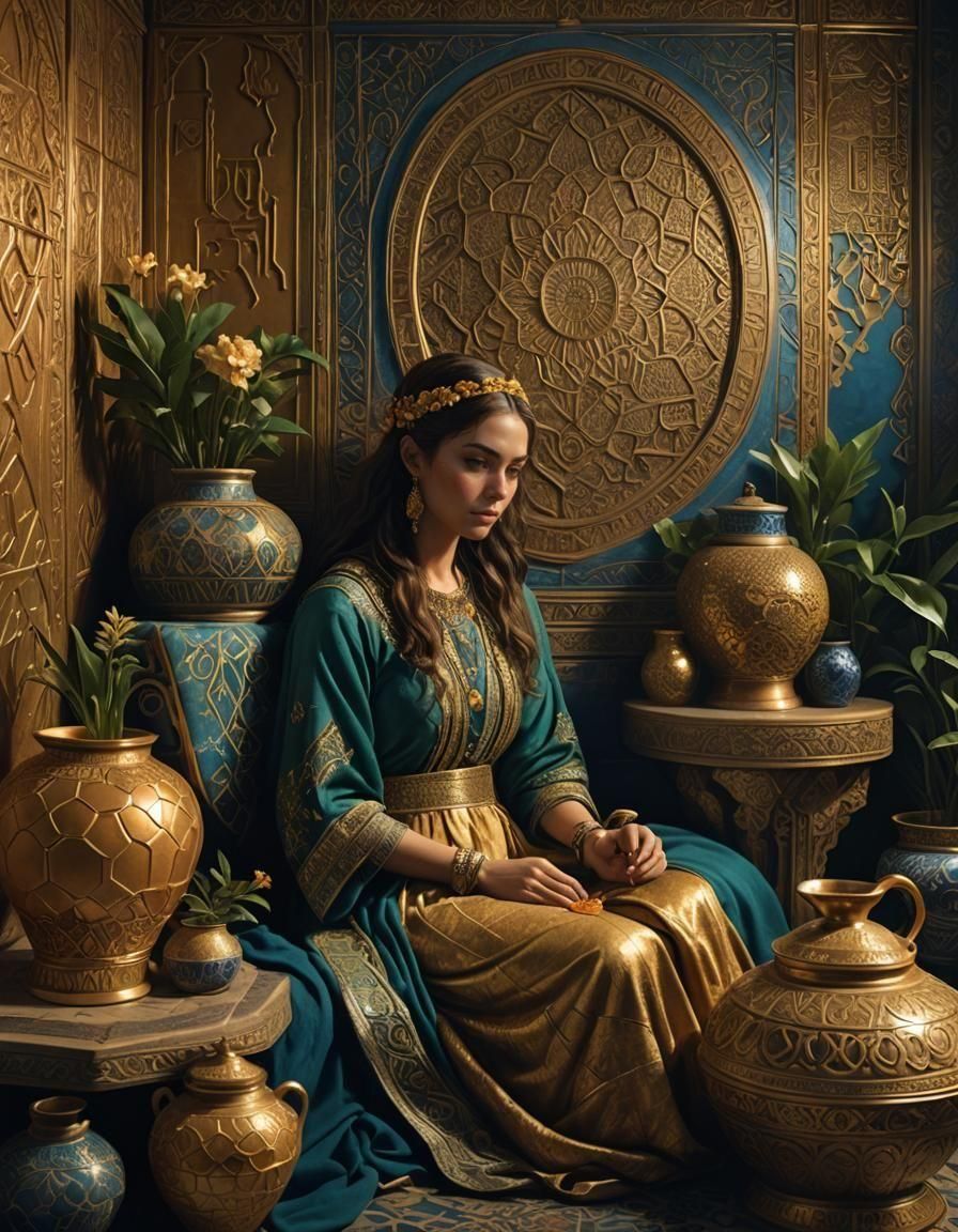 Sumerian Woman Waiting, Detailed Matte Painting