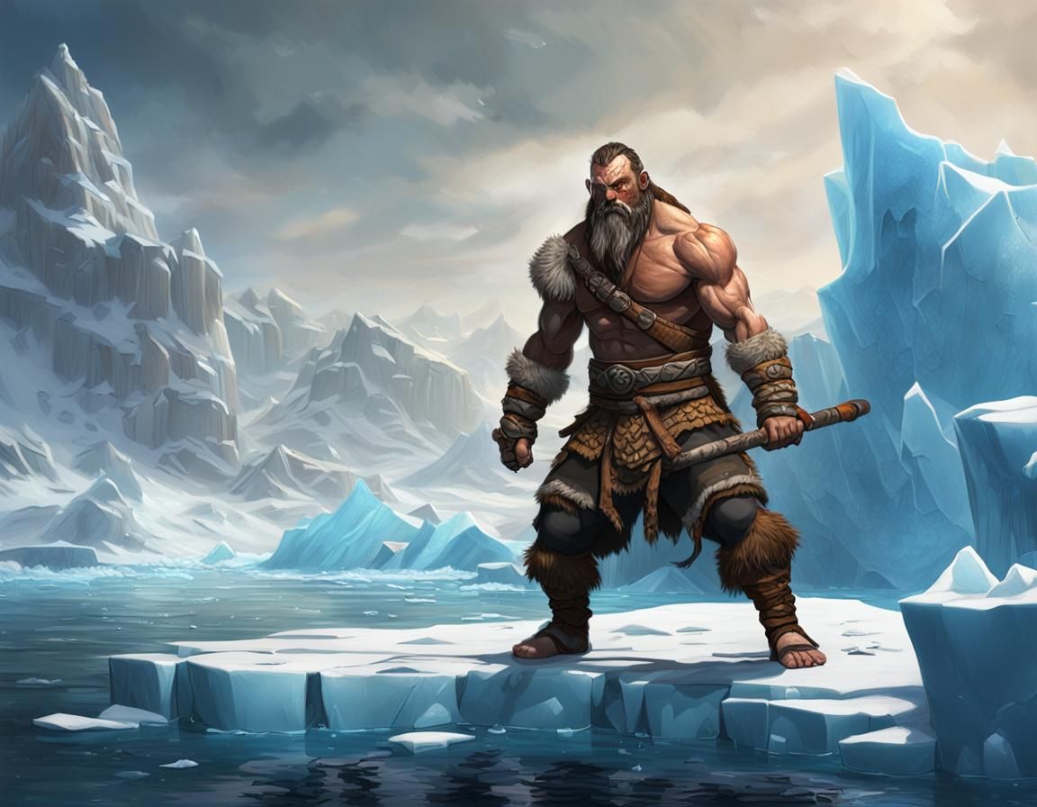 Barbarian Monk Warrior on Iceberg in 3D Digital Art