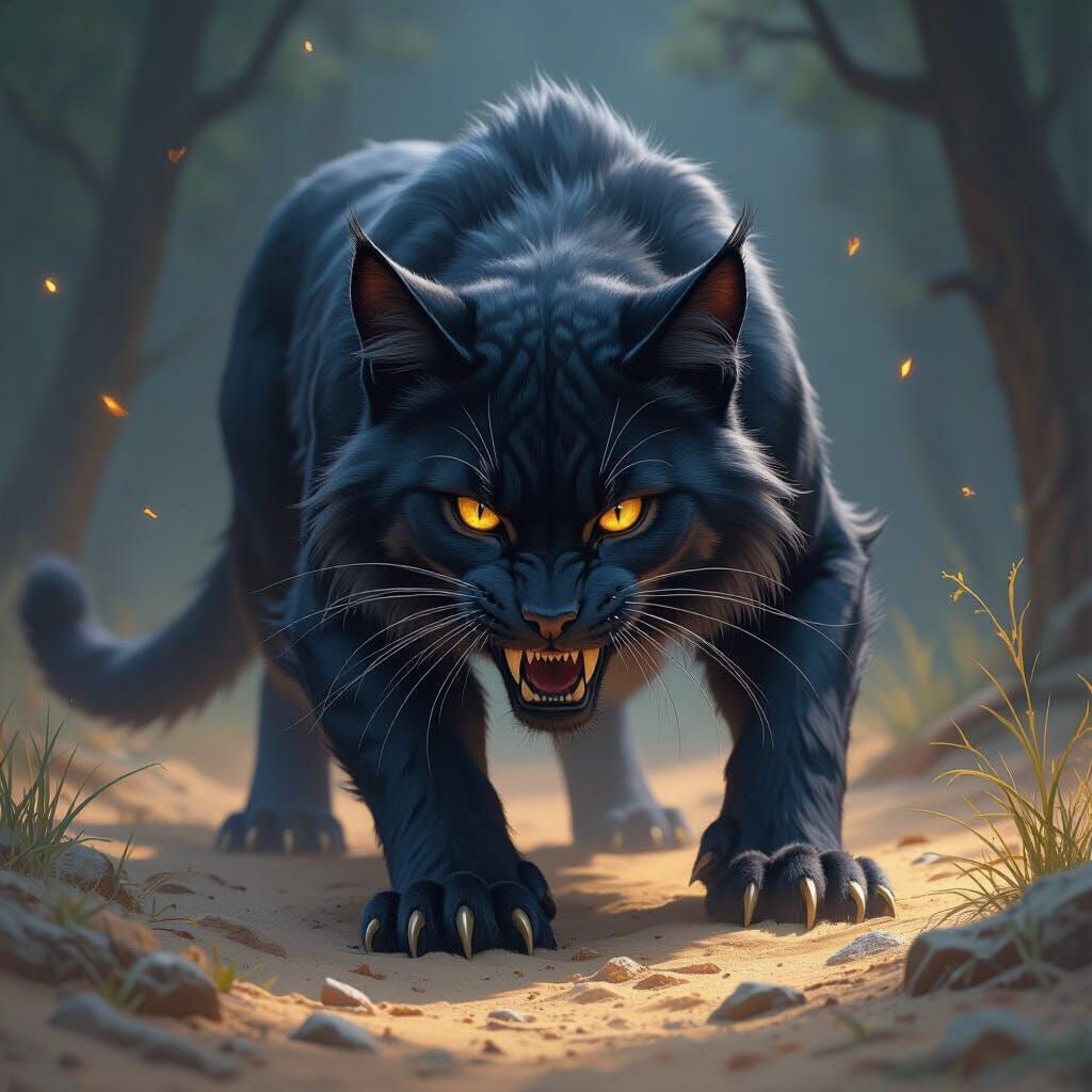 Night Fangs: Dark Fantasy Felines in Greg Rutkowski Style