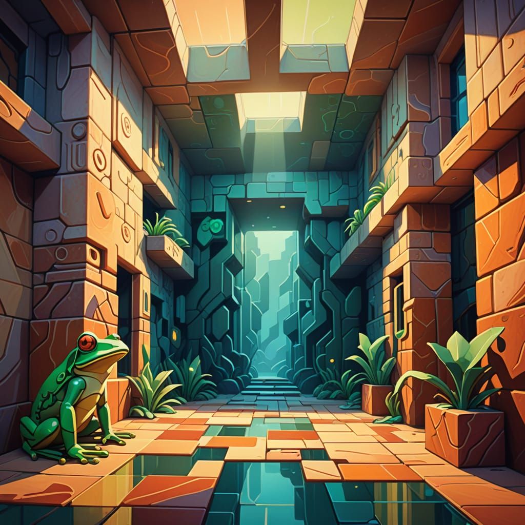 Cubist Frogs in a Glowing Heat Chamber