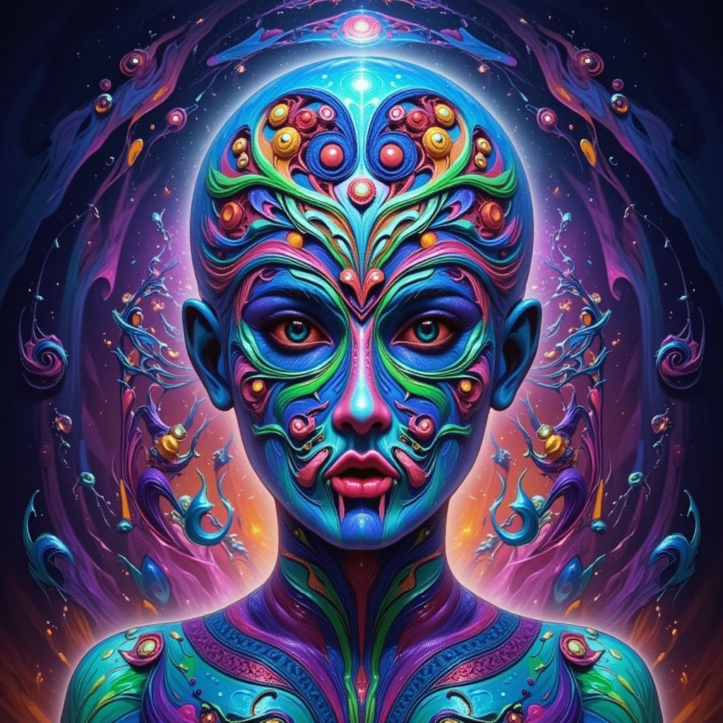 Psychedelic Melting Figure in Ethereal Landscape