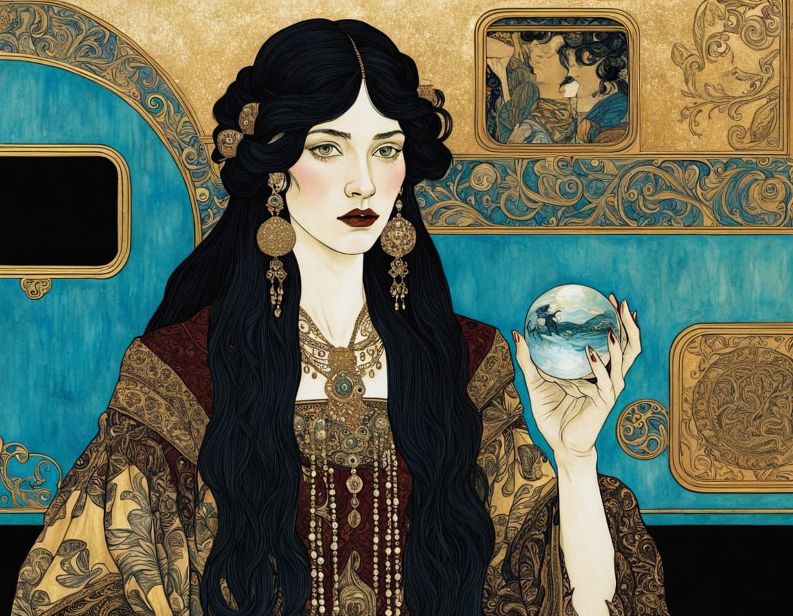 Ornate Gypsy Woman Portrait in Klimt Style