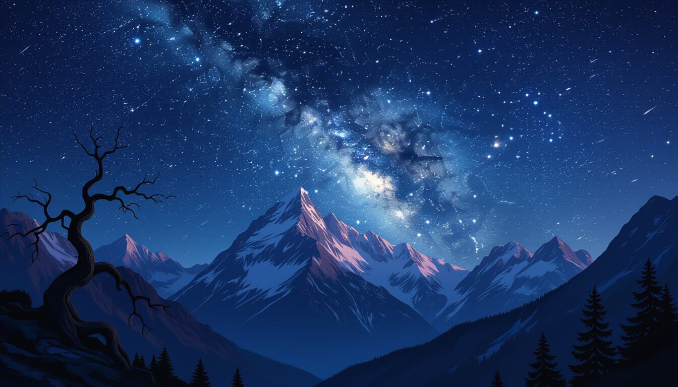 Epic Mountain Range Under Starry Skies