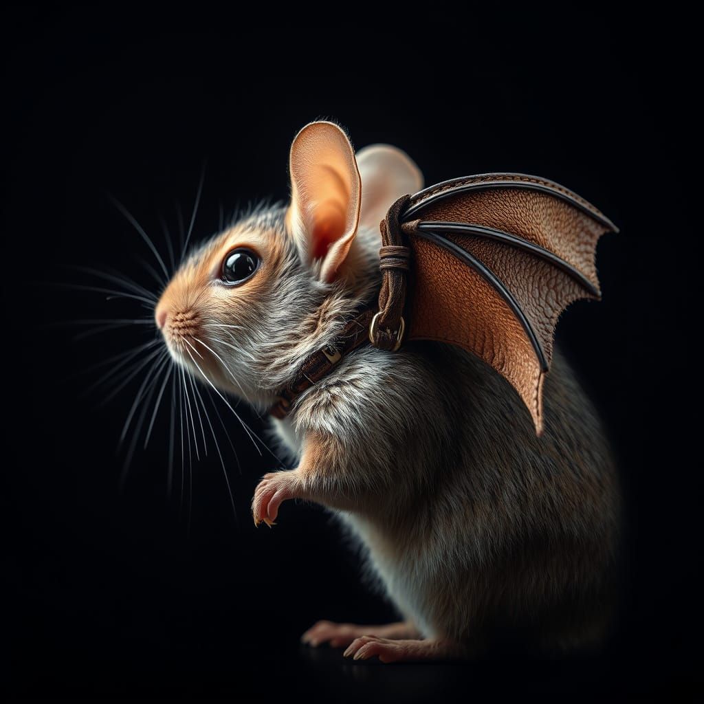 Hybrid Gerbil-Bat in Leather Harness, Cinematic HDR