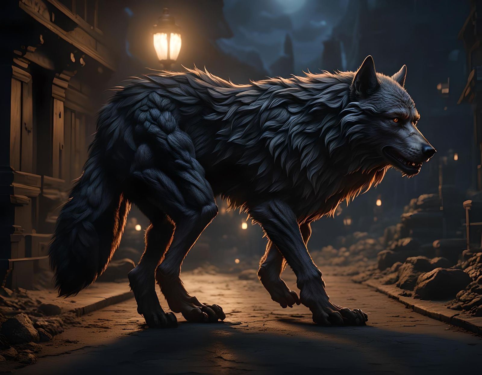 Photorealistic Wolfman in Film Quality Lighting