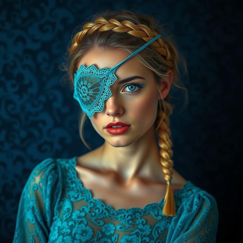 Woman with Turquoise Eyepatch in Fine Art Portrait